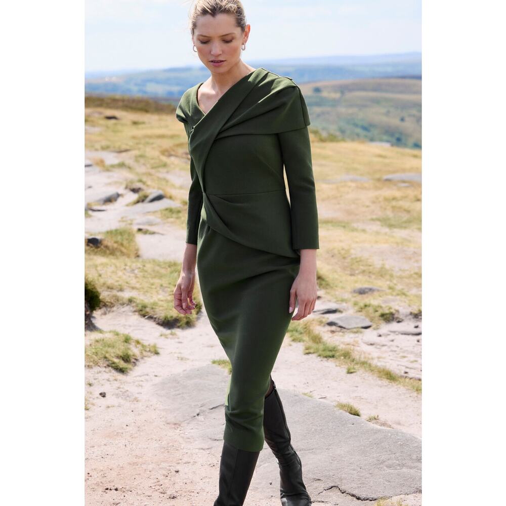 The Fold London Iona Sculpt Stretch Crepe Dress – Highland Green